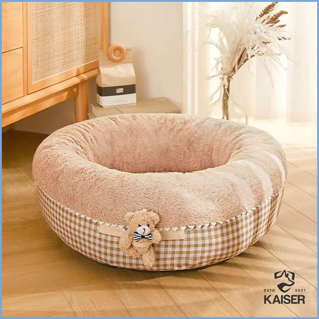Luxus Hundebett rund für kleine Hunde beige
