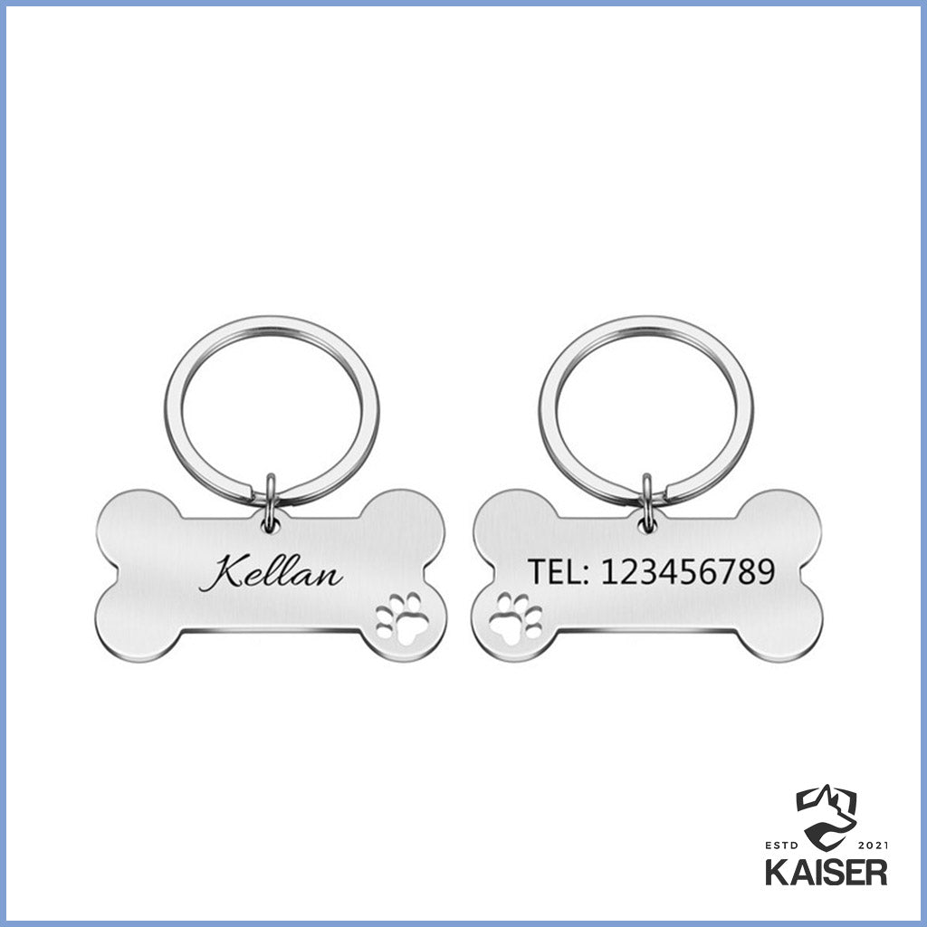 Hundemarke Knochen mit namen Silber 