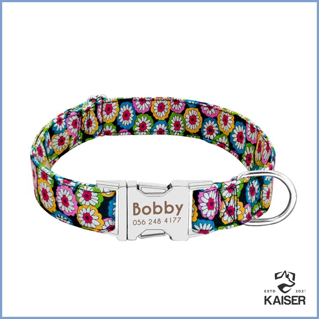 Hundehalsband Nylon personalisiert mit Namen des Hundes und Telefonnummer